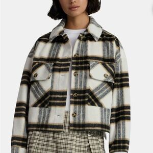 Madden NYC Plaid Utility Jacket in Cream and Black L NWT